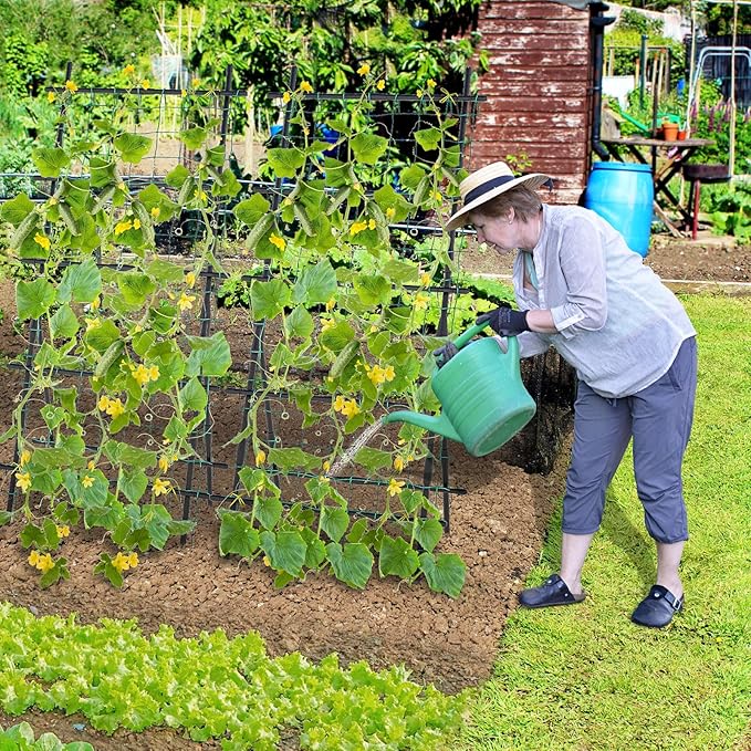 Giantex Cucumber Trellis Trellis for Climbing Plants Outdoor Garden Trellis w/Netting PE-Coated Metal Clips Plant Support for Flower Vine Grape Vegetable Fruit Adjustable Shape 31x 26x74