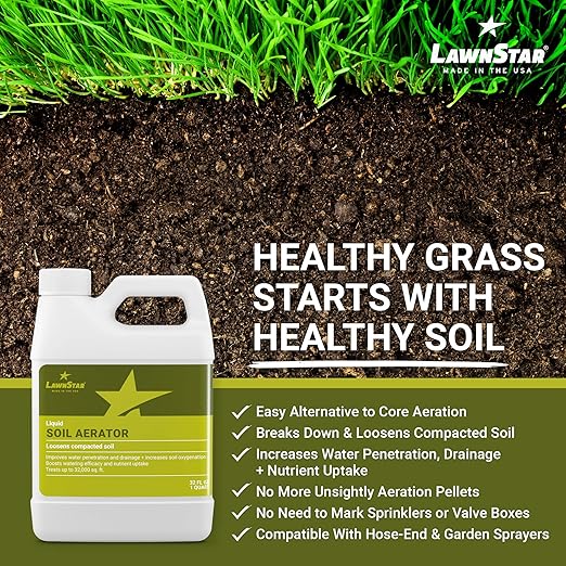Liquid Lawn Aerator (32 fl oz) - Loosens &amp Conditions Compacted Soil - Alternative to Core and Mechanical Aeration - Improves Water Penetration &amp Drainage + Soil Oxygenation - American Made