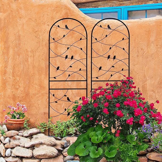 4 Pack Large Garden Trellis Heavy Duty Rustproof Iron Plant Trellis for Potted Plant Support Metal Climbing Rose Trellis Vine Vegetable Cucumber Black -71 H x 19.7 W