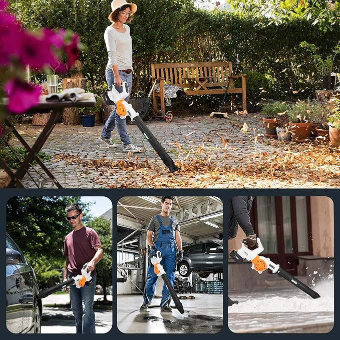 LIGO 20V Cordless Leaf Blower with 4.0Ah Battery High-Speed Dual Fan 3-Speed Memory &amp 180° Handle 4 Nozzles with Extension Tube for Lawn Workshop Desktop