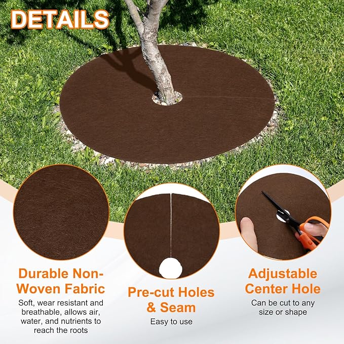 HARFINGTON 6pcs Tree Mulch Ring 32.3 Inch Non-Woven Round Tree Protector Weed Barrier Mat Plant Cover Rings for Weed Grass Control Root Protection Brown
