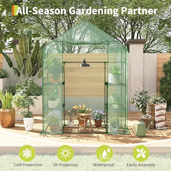57x29x77 Inch Greenhouse for OutdoorPortable Walk in Greenhouses with Thicken PE CoverDurable Green House Kit with Window Vent 3 Tier 12 Shelves for Indoor Backyard Outside
