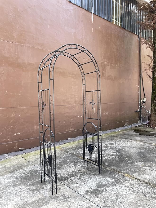 Metal Garden Arch with Doors GTrClimbing Plants Support Arch Outdoor Arch Wedding Arch Party Events Archway Black RL989
