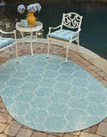 Unique Loom Outdoor Trellis Collection Area Rug (5' 1 x 8' Oval Aquamarine/ Gray)