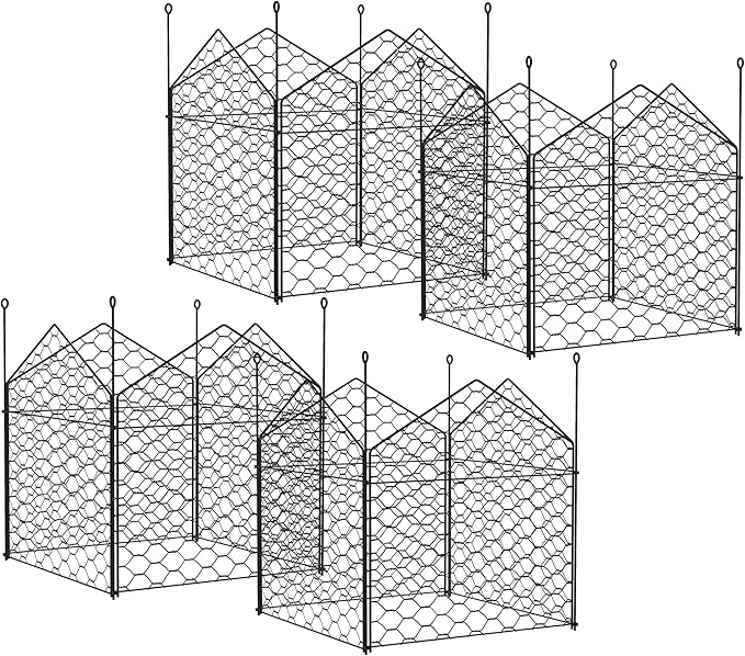 Chicken Wire Cloche 12 x 14 Plant Protectors from Animals 4 Pack Metal Crop Cages to Keep Animals Out Black