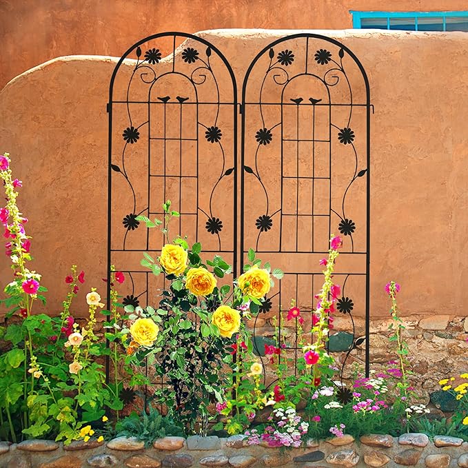 2 Pack Rustproof Metal Trellis for Climbing Plants 71x19.7 Outdoor Garden Support for Vines/Roses/Vegetables French Country Iron Plant Stand for Patio/Wedding Decor (Black)