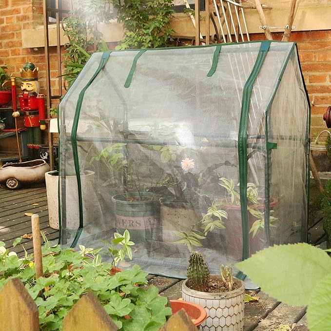 Gardzen Mini Greenhouse with Mesh Cover Portable Outdoor Greenhouse Enhanced Ventilation Ideal for Spring Summer &amp Fall 36.2(L) x18.9(W) x33.3(H)