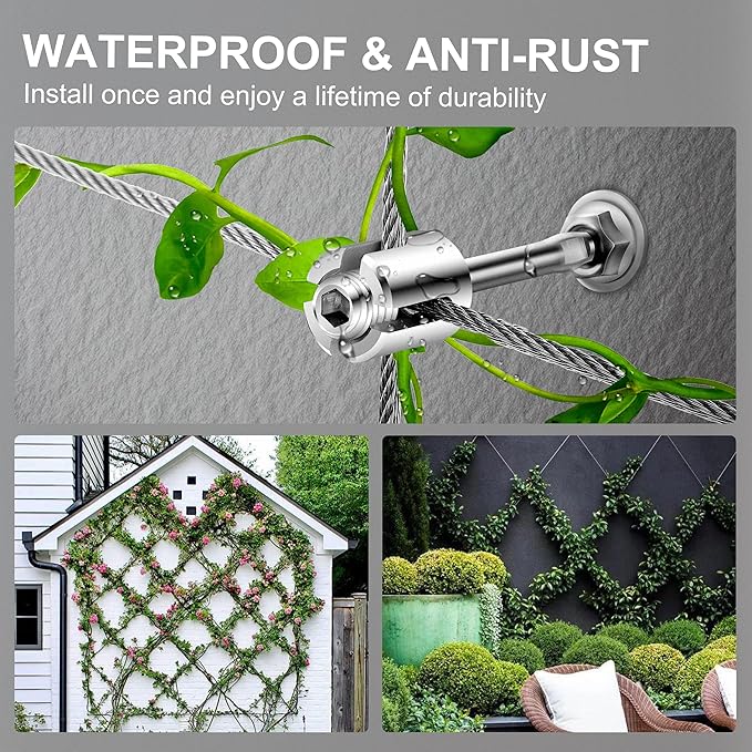 Wire Trellis for Climbing Plants Outdoor 30-Set Wall Wire Trellis Kit with 1/8in x 150ft Stainless Steel Cable &amp Cutter T316 Espalier System for Fence and Garden DIY Projects