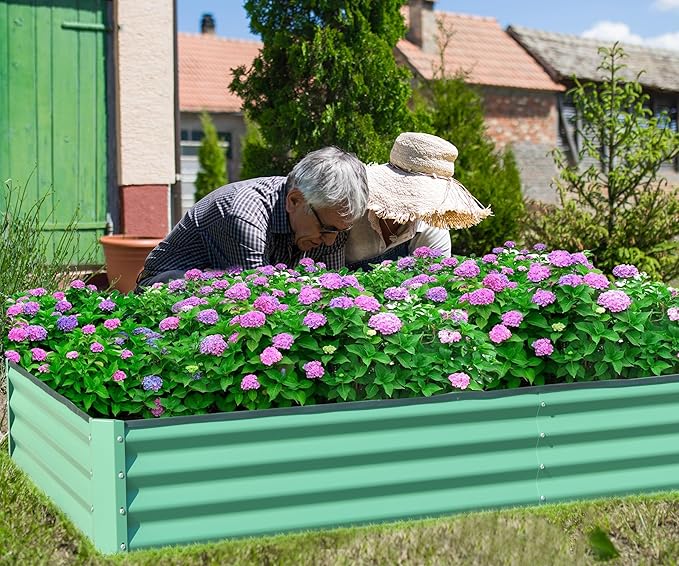 8x4x1 ft Galvanized Raised Garden Bed Outdoor Planter GBoxes Large Metal Planter Box for Gardening Vegetables Fruits FlowersGreen