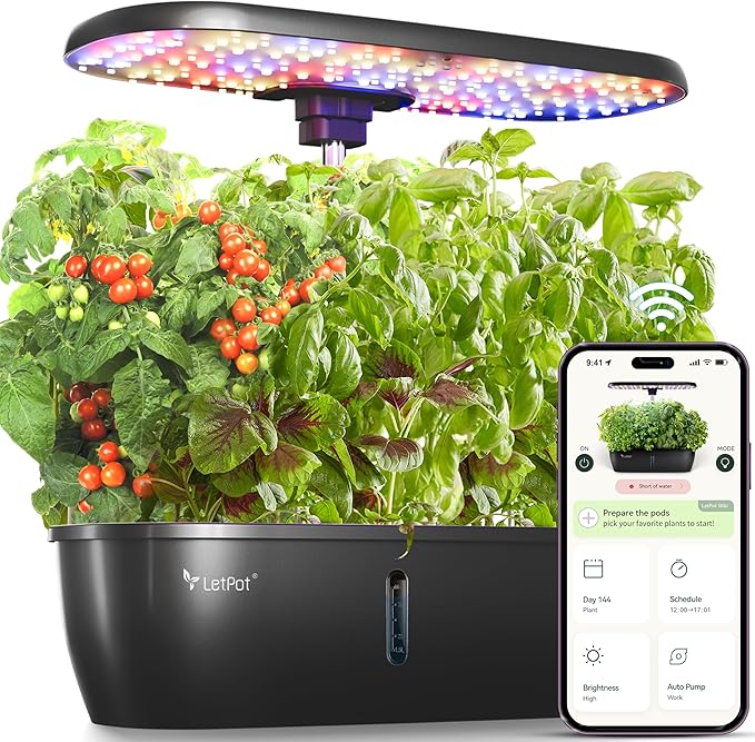 LETPOT LPH-Lite Hydroponics Growing System 12 Pods Smart Herb Garden Kit Indoor Indoor Garden APP &amp WiFi Controlled with 24W Growing LED 5.5L Water Tank Pump System Automatic Timer
