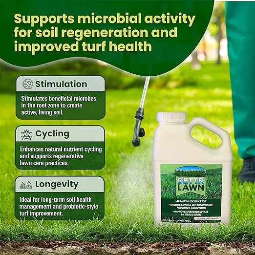Bettr Lawn Liquid Lawn Aerator – Soil Activator &amp Clay Conditioner with Humic and Fulvic Acids – Grass Root Booster &amp Nutrient Enhancer Improves Lawn Health &amp Penetrates Compacted Soil –