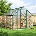 8x12 FT Greenhouse for Outdoors Quick Setup Polycarbonate Greenhouse with Roof Vent Aluminum Large Walk-in Green House for Outside Garden Backyard Green