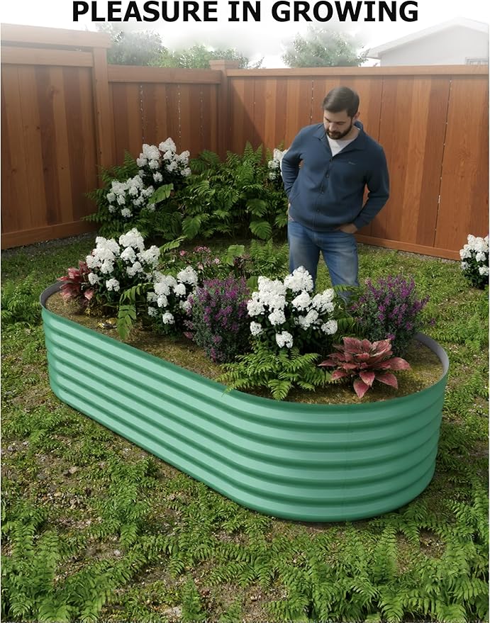 Raised Garden BedGalvanized Raised 8×4×1.5ft Planter Boxes Outdoor with Easy Assembly Large Garden Bed for Vegetables Fruits FlowerGreen