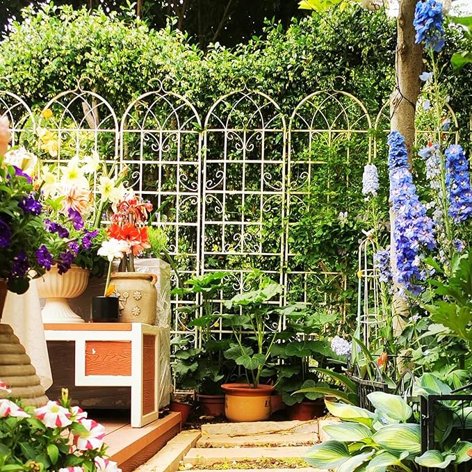2 Pack Metal Garden Trellis 86.7 H Cream White Garden Fence Rustproof Trellis for Climbing Plants Support Roses Flower Outdoor Lawn White Tall