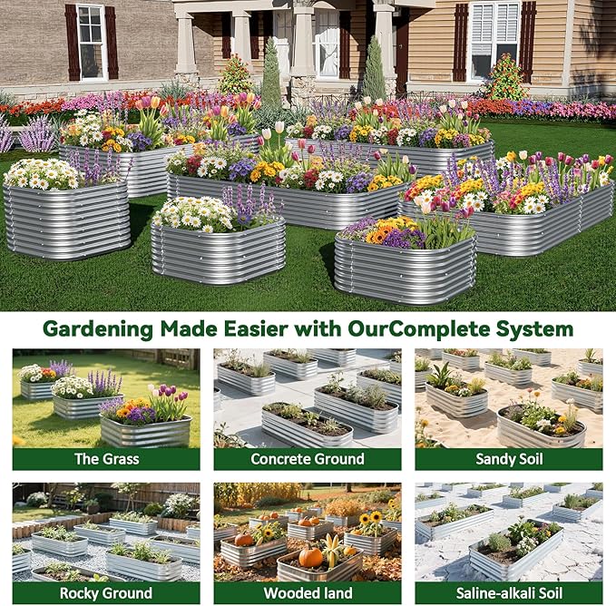 2 Pack Tall 8x3x1.5FT Raised Beds for Gardening Corrugated Galvanized Steel Raised Garden Bed Outdoor Metal Above Ground Garden Bed for Vegetables and Flowers