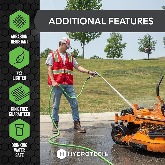 HydroTech 50 ft Expandable Garden Hose - Pro Series 2x Max Flow 3/4 No-Kink Flexibility Lightweight Hose for Lawn Garden Car Washing Deck and Patio Cleaning