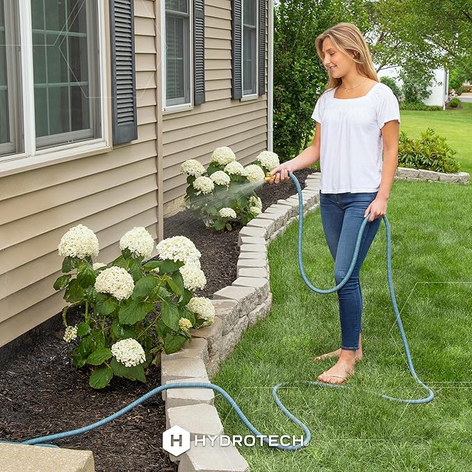 HydroTech 5/8 25 ft Expandable Garden Hose - Flexible Lightweight Durable and Burst-Proof Hose with Reinforced Latex Core and Solid Brass Fittings - Great for Lawn Care Garden and Car Washing