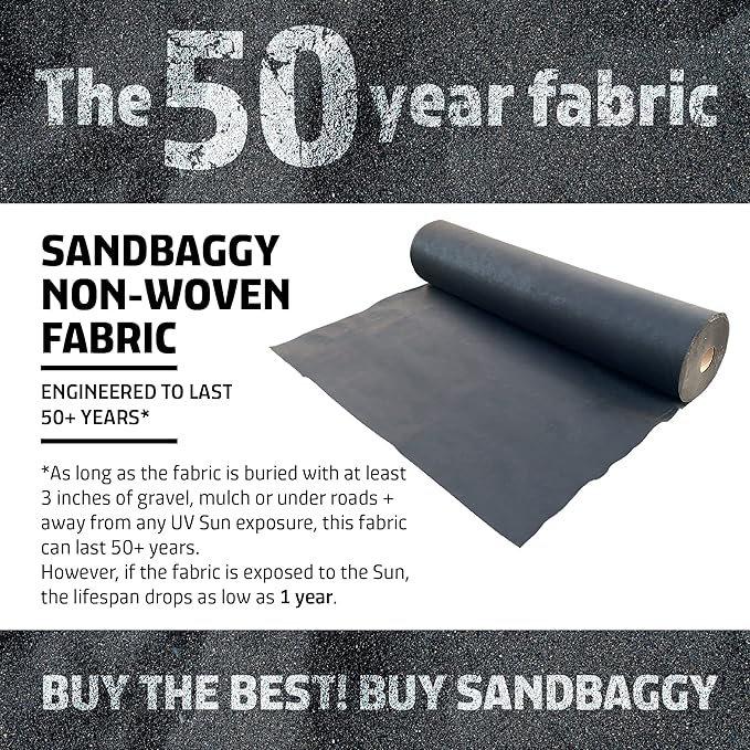 Sandbaggy Paver Underlayment Fabric 8 oz | for All Types of Pavers | Made in America | 50 Year Fabric | 2X Thicker Than Competition | UV Protected Industrial Grade Fabric (5 ft x 300 ft Roll)