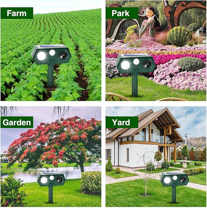 Sonic Fortress Pro Deer Repellent Devices Racoon Repellent Outdoor Squirrel Fortress Pro IP65 Animal Repeller Cat Deterrent with Motion Sensor&amp Light to Scare Bear Rabbit Skunk for Garden Yard(2)