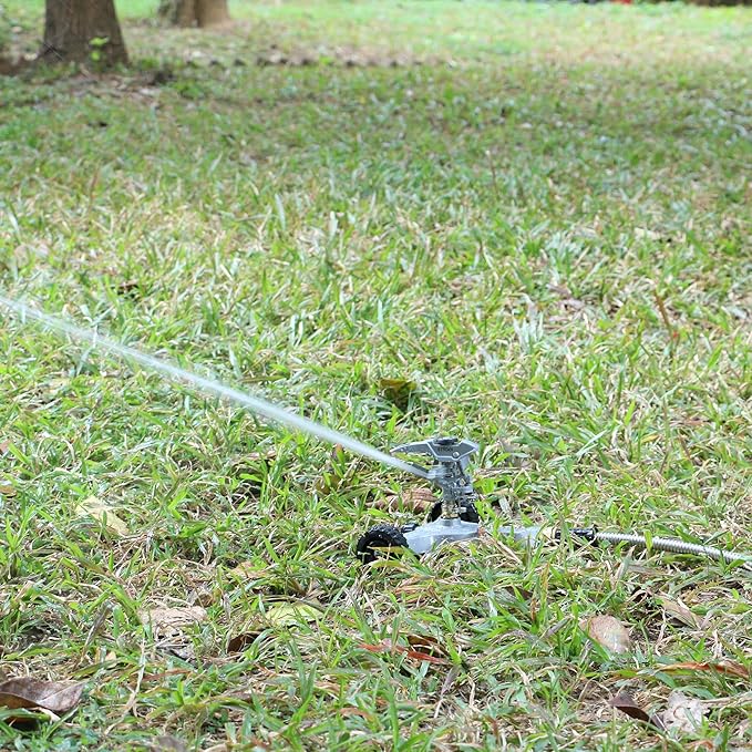STYDDI Metal Pulsating Sprinkler on in-Series Metal Wheeled Base Adjustable Circular Water Sprinkler for Medium to Large Circular Lawn Yard Garden and Large Areas Coverage up to 6360 Sq. ft