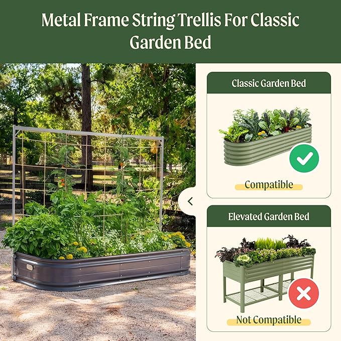 Vego Garden 6.5ft Long Tomato Metal Frame Trellis Garden Trellis for Climbing Plants Like Cucumber Beans Tomatoes &amp Vines (Garden Beds Not Included)