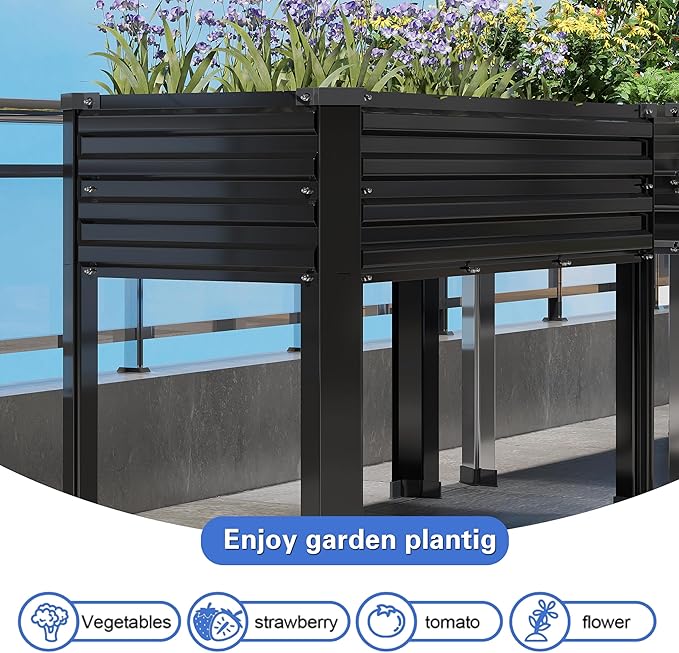 2PCS Galvanized Raised Garden Bed with Legs2PCS 48×18×30in Elevated Planter Box for BackyardGarden Patio Balcony 300lb CapacityPlanters for Outdoor PlantsBlack