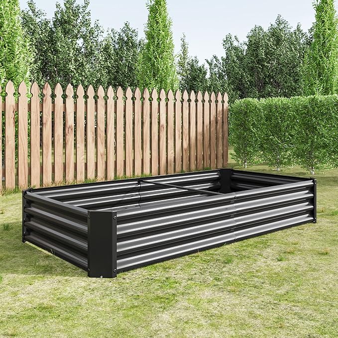 Raised Garden Bed Kit Metal Outdoor Planter Box with Open Bottom for Vegetables Herbs and Flowers – Rust-Proof Easy Assembly 3 Sizes &amp 3 Colors Available (Black 6×3×1ft)
