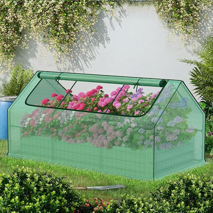 BPS Raised Garden Bed Set 6x3x1 FT Metal Bottomless Flower Bed with PE Cover for Outdoor Planting Green