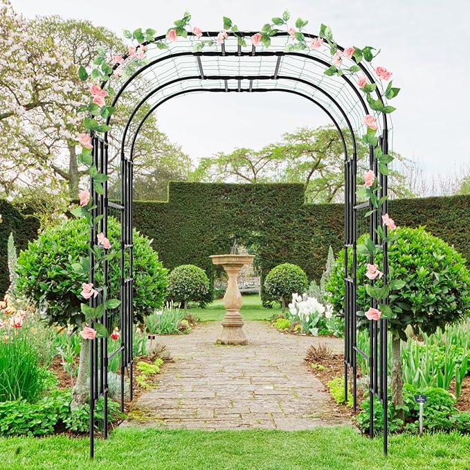 Tall Garden Arch Trellis for Climbing Plants Outdoor 87in Tall Metal Plant Support Cucumber Trellis for Climbing Vine Vegetable/Fruit/Flower Outdoor Yard Lawn Garden Arch Tunnel Trellis
