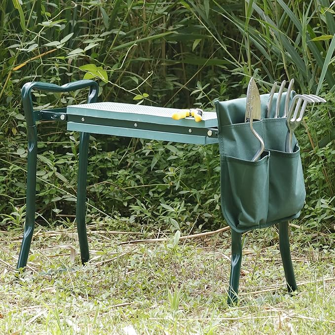 Smartxchoices Folding Garden Kneeler Seat Garden Bench Stool with Handles Multi-use Pouch Heavy Duty Yard Gardening Chair with Soft Kneeling PadGreen