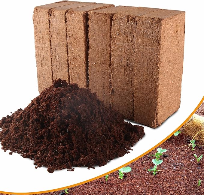 Premium Organic Coconut Coir Bricks - 6 Pack Coco Coir Bricks for Planting Gardening and Potting Soil Substrate. Low EC &amp pH Balanced 100% Organic Peat Moss Mix with Fiber from Coconut Husks