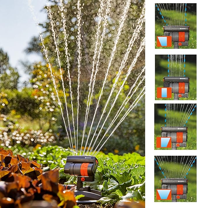 GARDENA 20575 | Up to 2300 sq ft - ZoomMaxx Adjustable Oscillating Sprinkler on Metal Step Spike for Watering Large Area Lawn with US Hose Threads Yard and Garden. Gardena Quick Connects