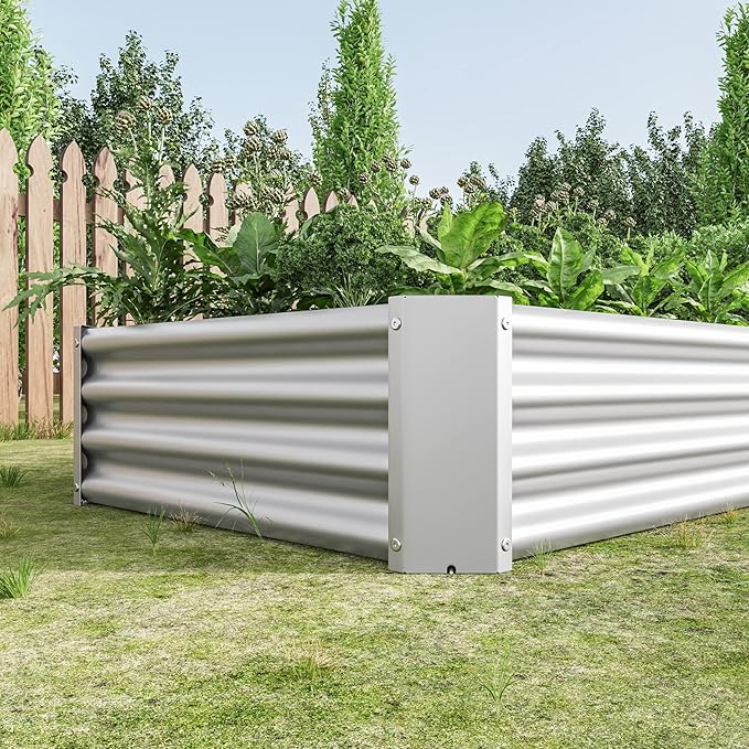 Raised Garden Bed Outdoor 6×3×1ft Metal Raised Rectangle Planter Beds for Plants Vegetables and Flowers - Silver