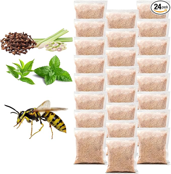 24 Pack Wasp Repellent Pouches for Indoor Outdoor Peppermint Oil Bee Repellent Keep Carpenter Bees Hornets and Yellow Jackets Away from Patio Yard Garden Natural Wasp Deterrent Safe for Pets