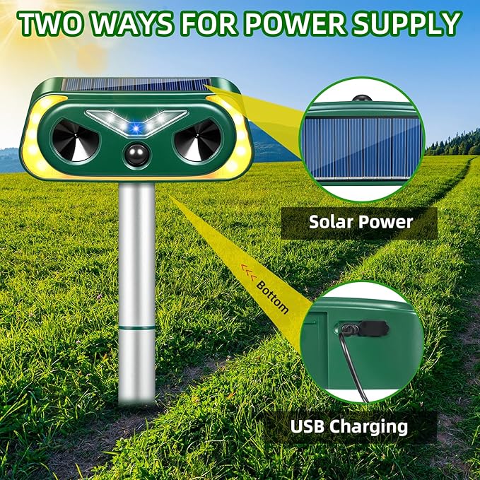 2026 Solar Ultrasonic Animal Repeller Outdoor with Flashing Lights &amp Motion Sensor Animal Deterrent Devices for Deer Cat Squirrel Raccoon Rabbit Fox Skunk Repellent for Yard Garden4 Pack