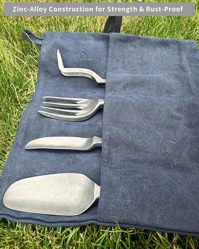 Heavy Duty Garden Tools Set with Elegant Design 4-Piece Zinc Alloy Kit Includes Large Shovel Hand Trowel 2 &amp 4 Prong Cultivator for Gardening