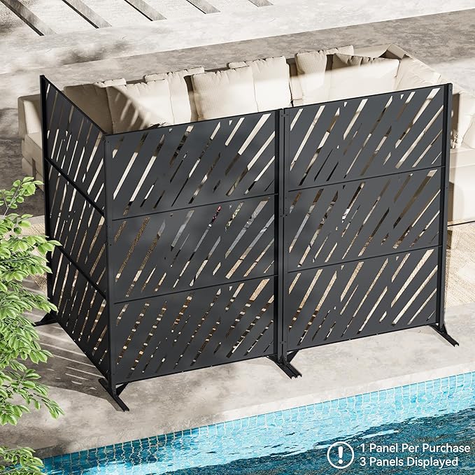 Modern Shade 4x6 FT Metal Privacy Screen with Artistic Modular Designs Decorative Patio Privacy Fence &amp Garden Divider Freestanding Outdoor Metal Fence Panel Weather-Resistant (Slant Linea)