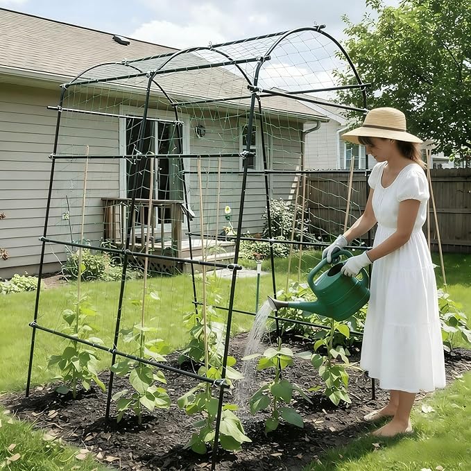 Cucumber Trellis for Raised Bed U-Shape Metal Garden Arch Rustproof PE-Coated Plant Support for Cucumbers Beans Tomatoes Squash Flowers (Black 31.5 * 49.2 * 82.7inch(L*W*H))