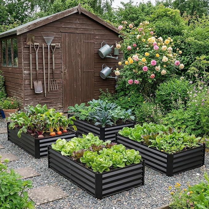 SUPERLELE 4x2x1ft(2 Pack) Black Metal Raised Garden Beds Thickened Color Steel Planter Box for Outdoor Vegetables &amp Flowers 48 L x 24 W x 12 H