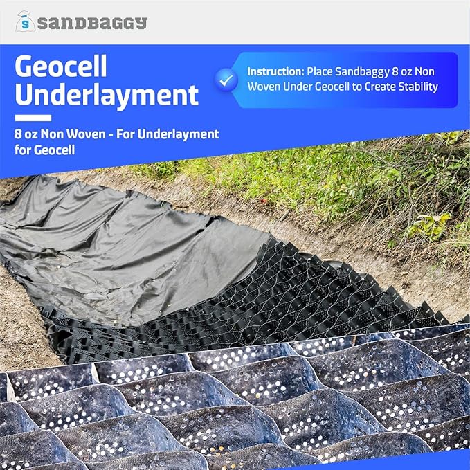 Sandbaggy Paver Underlayment Fabric 8 oz | for All Types of Pavers | Made in America | 50 Year Fabric | 2X Thicker Than Competition | UV Protected Industrial Grade Fabric (15 ft x 25 ft Roll)