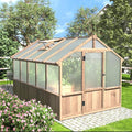 VEIKOU 8x10FT Greenhouses for Outdoors Walk-in Wooden Greenhouse with Cedar Frame &amp Adjustable Vent Garden Green House with 6MM Thick Polycarbonate Panel for Outside Backyard Light Brown Mocha