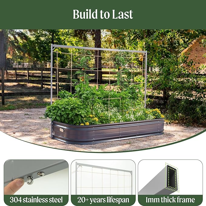 Vego Garden 8.0ft Long Tomato Metal Frame Trellis Garden Trellis for Climbing Plants Like Cucumber Beans Tomatoes &amp Vines (Garden Beds Not Included)