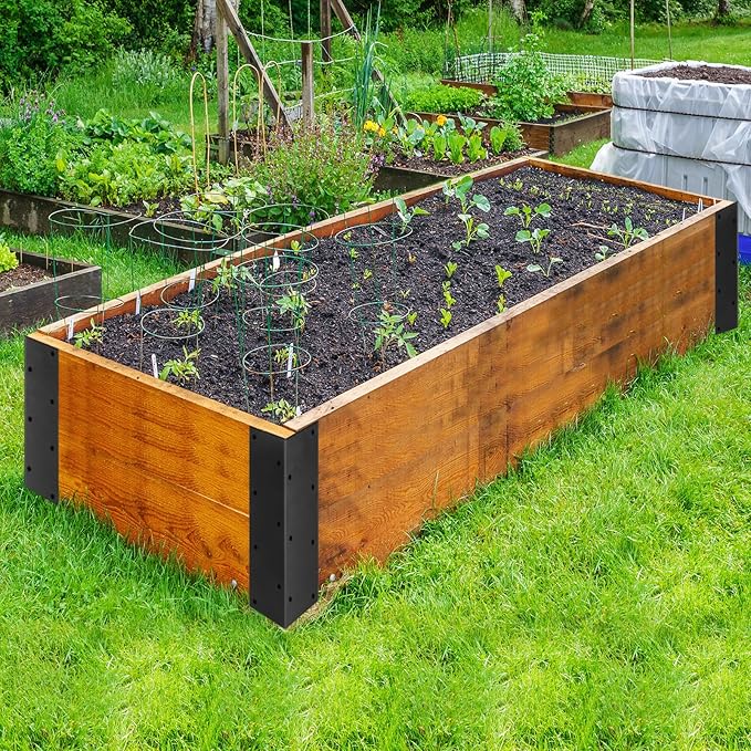 Set of 8 Raised Garden Bed Corner Brackets with Wood Screws for 20-24 Bed Rust Resistant Raised Bed Corners Metal Connectors 11 x 3 x 3 for Vegetable Planter Garden