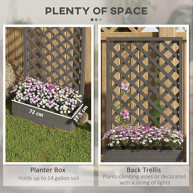 40x40x12 inch Modern Wooden Raised Garden Bed with Built-in Trellis for Climbing Vines and Fruits Gray Color Durable Design Contemporary Appeal