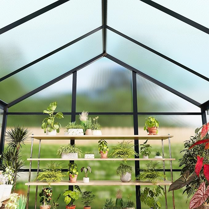 6x8 FT Greenhouse Polycarbonate Walk-in Greenhouse for Outdoors with Roof Vent &amp Lockable Smooth-Gliding Sliding Door Heavy-Duty Aluminum Green House for Garden Backyard Patio Lawn Dark Grey