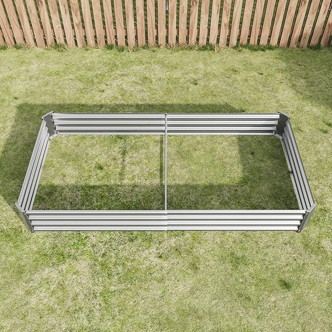 Raised Garden Bed Kit - Metal Raised Bed Garden 7.6x3.7x0.98ft for Flower Planters Vegetables Herb Silver