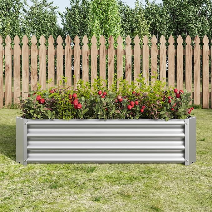 Raised Garden BedRaised Beds for Gardening Outdoor for Vegetables Flowers Ground Planter BoxGalvanized Raised Garden Beds. (Silver with 4x2x1ft)