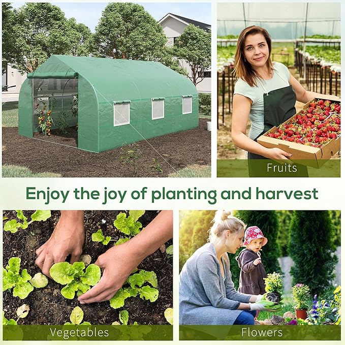 11.5' x 10' Walk-in Greenhouse for Outdoor Use – Heavy Duty Galvanized Steel Frame PE Cover with UV Protection Zippered Mesh Door &amp 6 Ventilation Windows
