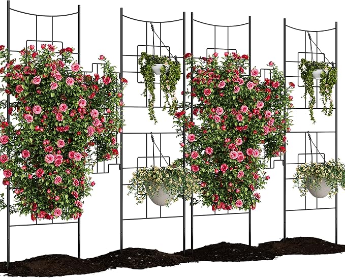 5.5 FT Black Metal Garden Trellis (51 x 66) – Rustproof Large Arch Trellis for Climbing Roses Vegetables Vines &amp Flowers – Outdoor Plant Support &amp Privacy Screen 2 PCS