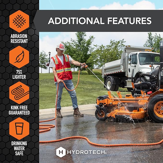 HydroTech 75 ft Expandable Garden Hose - Pro Series 2x Max Flow 3/4 No-Kink Flexibility Lightweight Hose for Lawn Garden Car Washing Deck and Patio Cleaning
